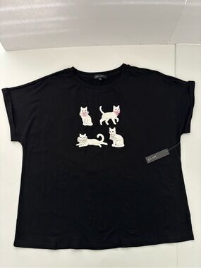 On 12th Women’s Short Sleeve Graphic Cat Top Size 2X